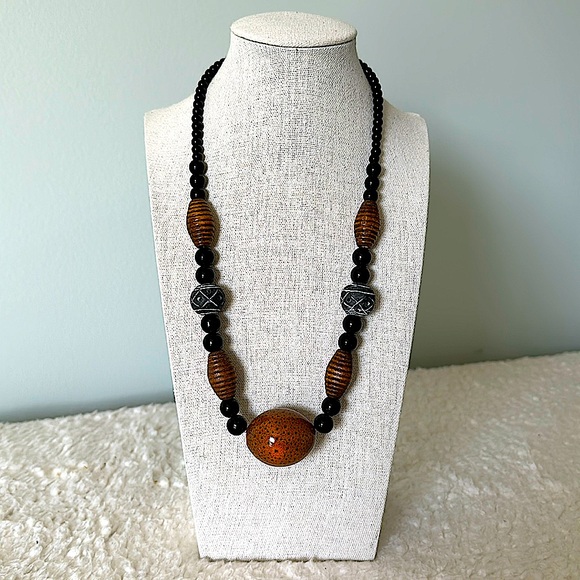 Artisan Tribal Hand Carved and Beaded Necklace - Picture 1 of 14
